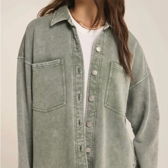 Z Supply Sage Green Denim Shirt - Picture 1 of 7